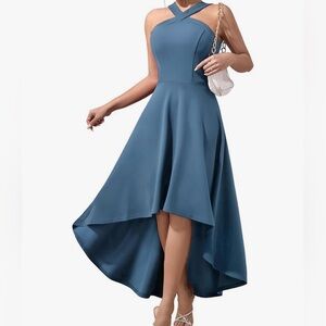 Elegant Blue Halter Dress
